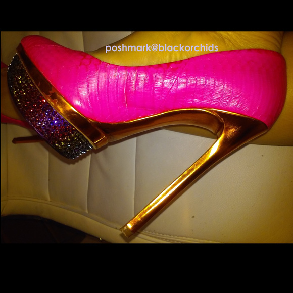 BRIAN ATWOOD 6.5 HOT PINK CRYSTAL SPARKLY VOLCANO RHINESTONE HEELS DIY strassed - Picture 4 of 16